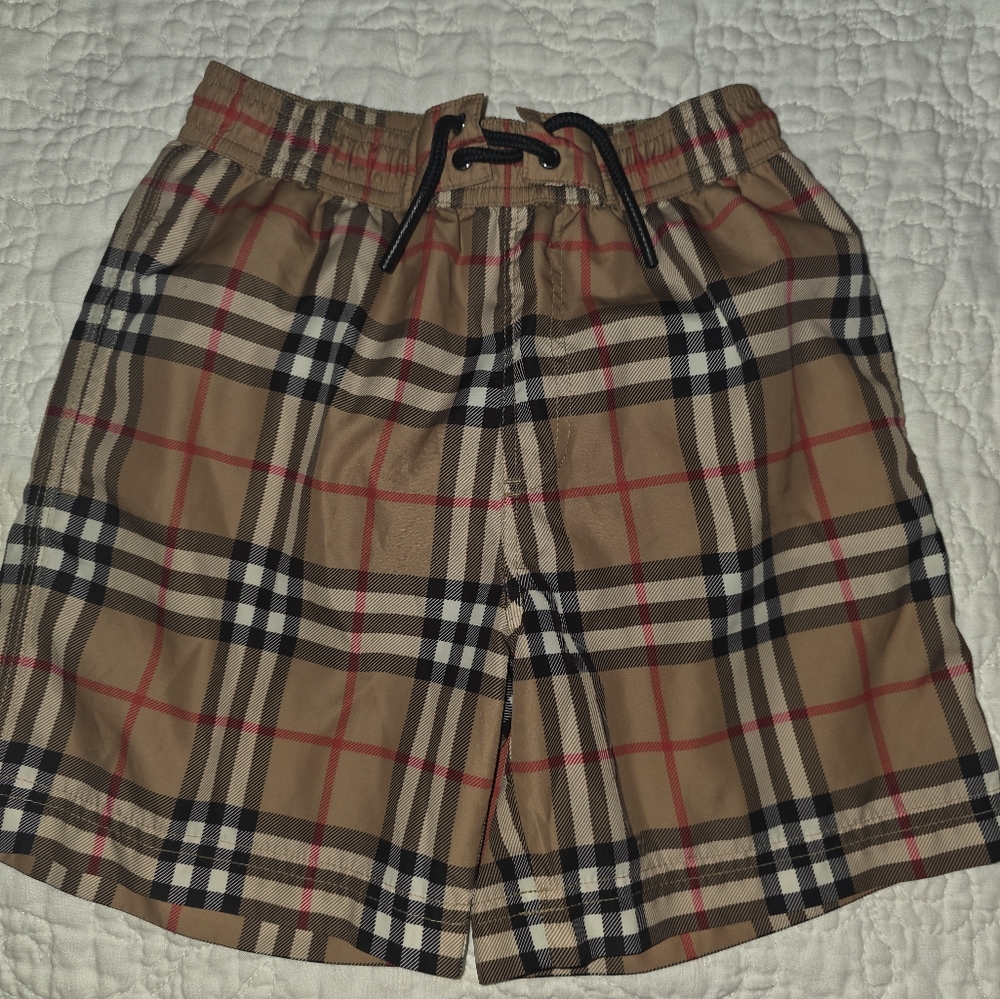 Burberry Classic Tan Plaid Boy's Swim Trunks